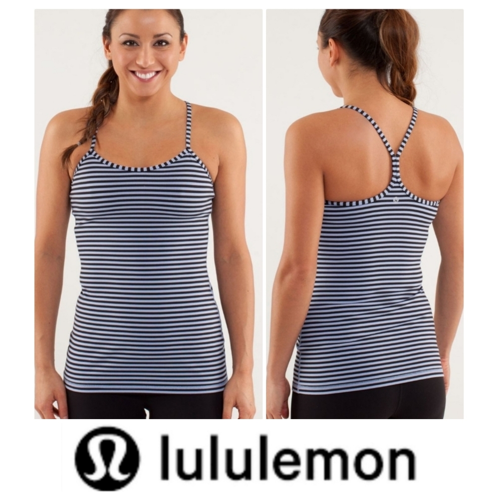 Lululemon Striped Power Y Tank Top Spaghetti Strap Blueish-Purpleish/Black Sz 6 - Picture 1 of 15